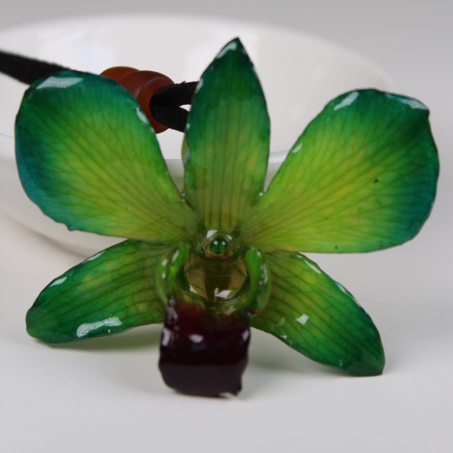 Real Flower Small Green/Purple Dendrobium Orchid Necklace