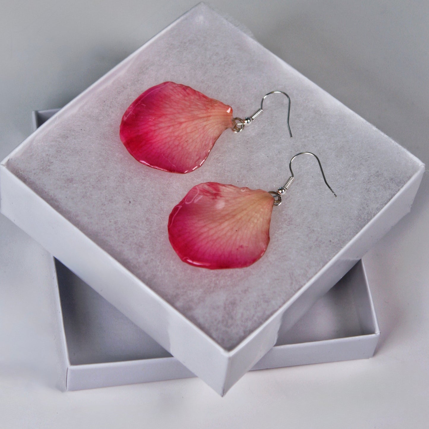 Real Flower Pink/White Petal Orchid Earrings