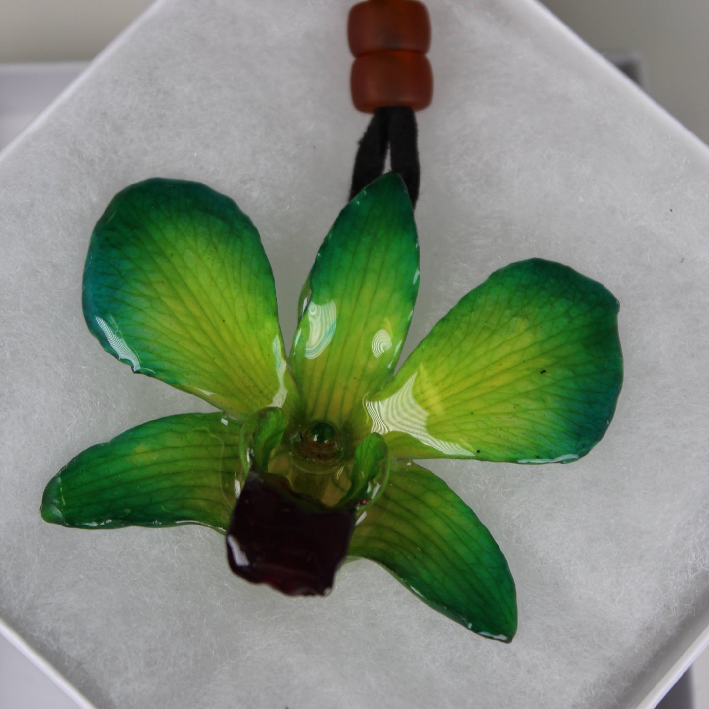 Real Flower Small Green/Purple Dendrobium Orchid Necklace