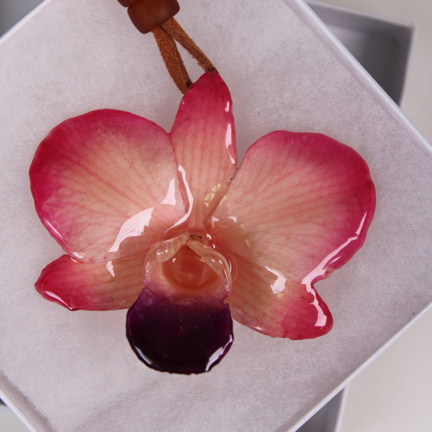 Real Flower Medium Pink/White Dendrobium Orchid Necklace