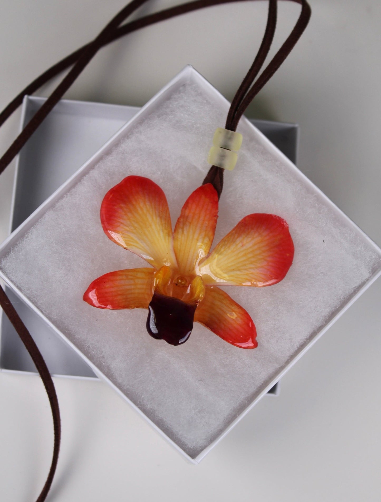 Real Flower Small Orange/Yellow Dendrobium Orchid Necklace