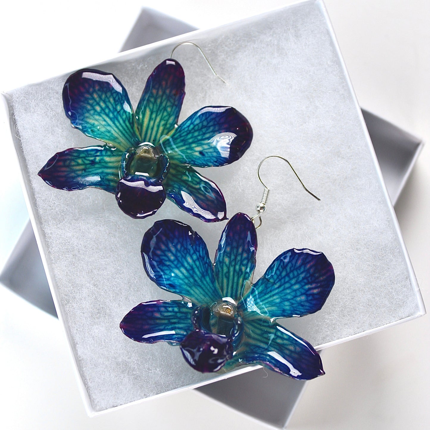 Real Flower Blue/Purple Dendrobium Orchid Earrings