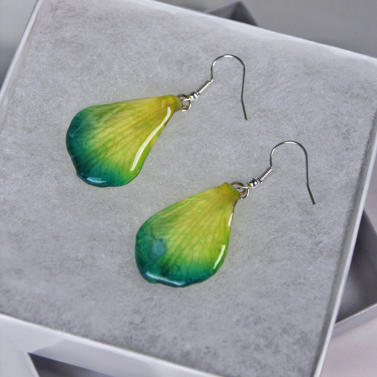 Real Flower Yellow/Green Petal Orchid Earrings