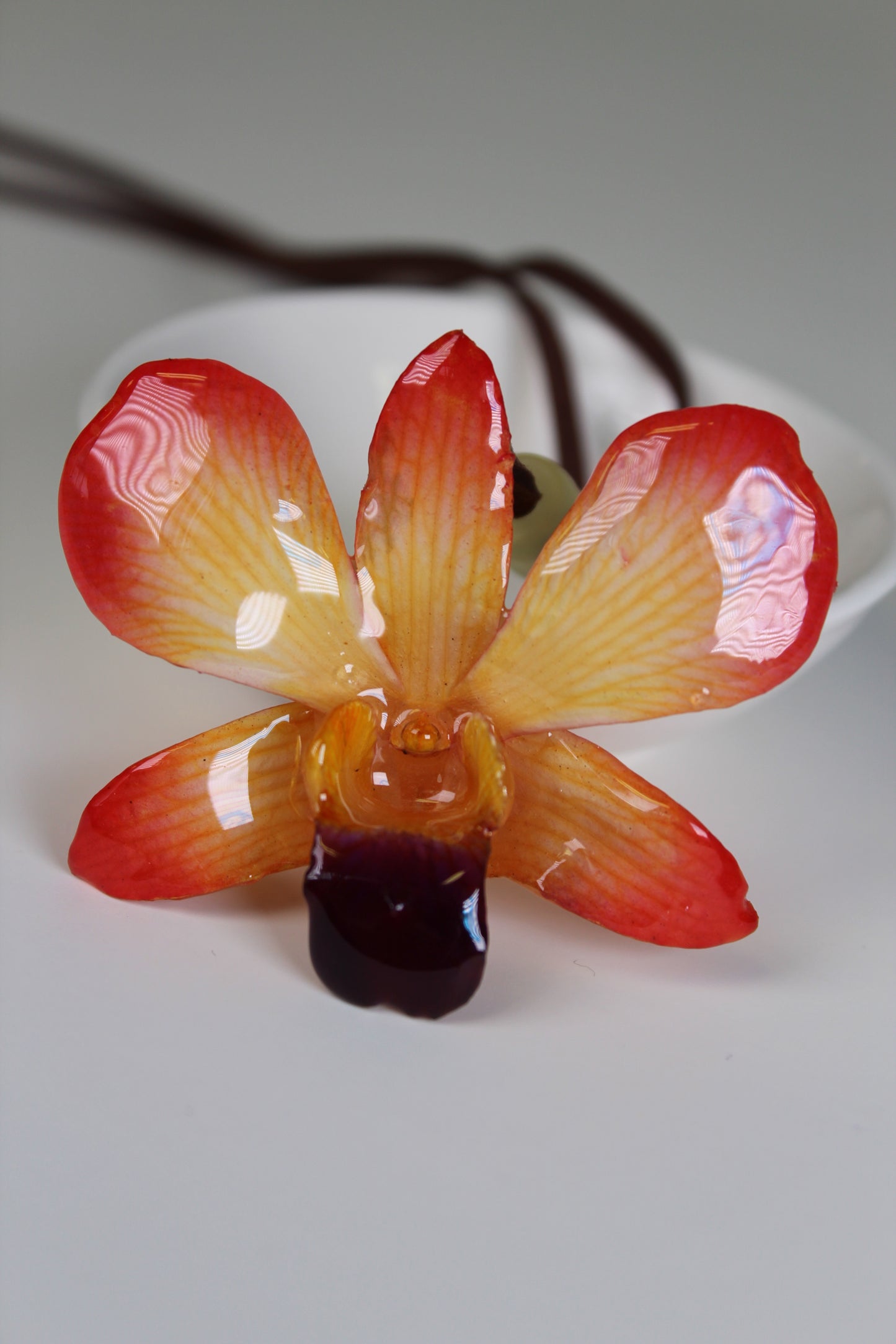 Real Flower Small Orange/Yellow Dendrobium Orchid Necklace