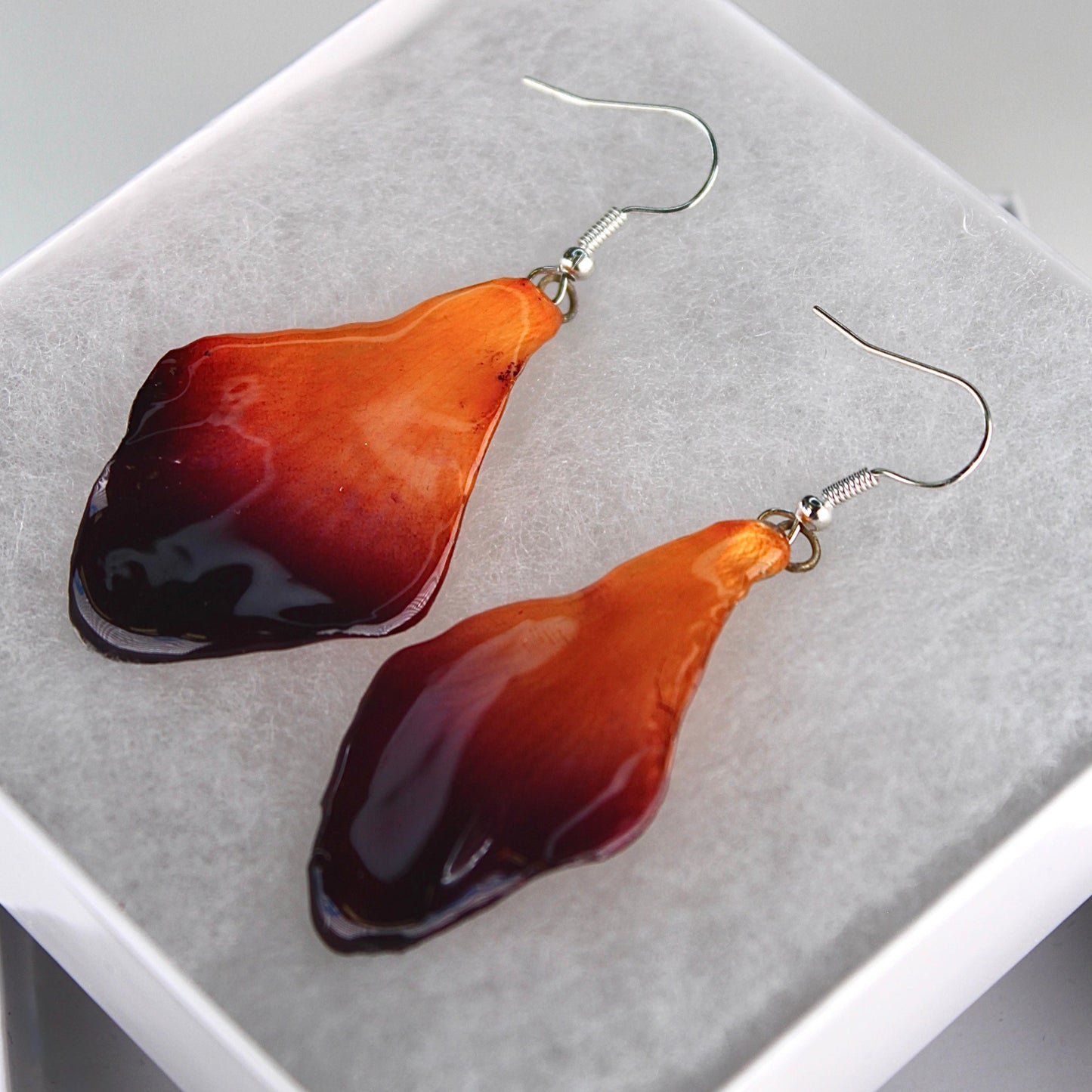Real Flower Purple/Yellow Orchid Petal Earrings