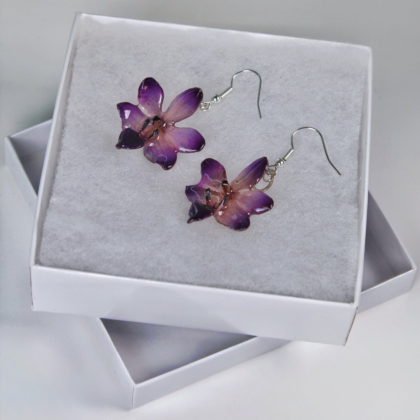 Real Flower Purple Doritis Orchid Earrings