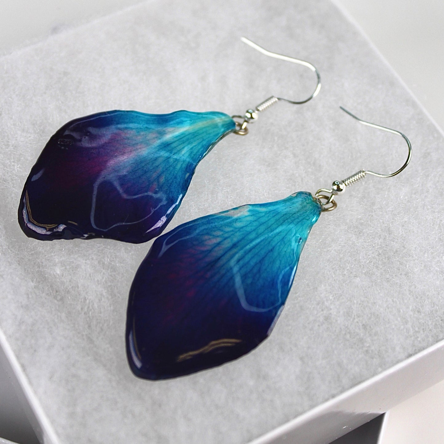 Real Flower Purple/Blue Orchid Petal Earrings