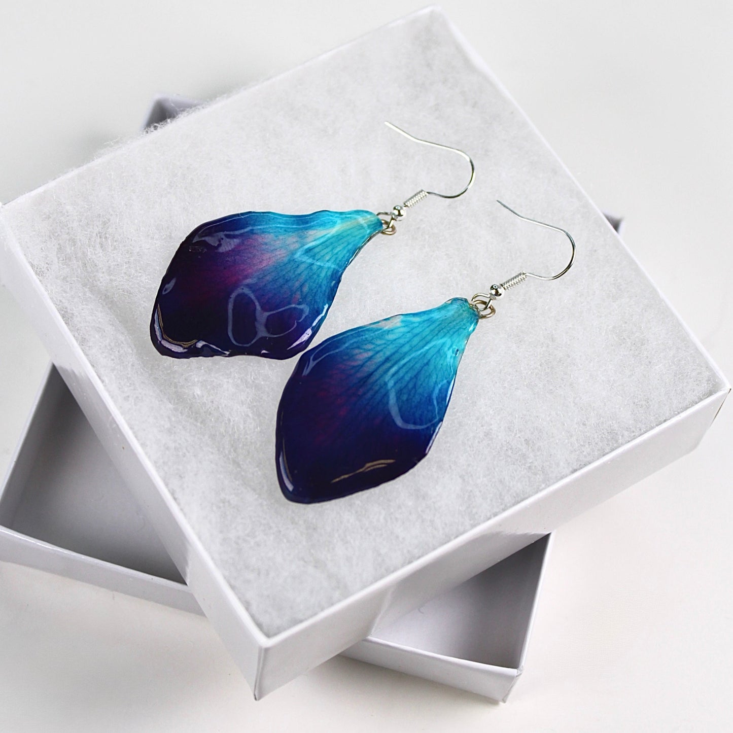 Real Flower Purple/Blue Orchid Petal Earrings