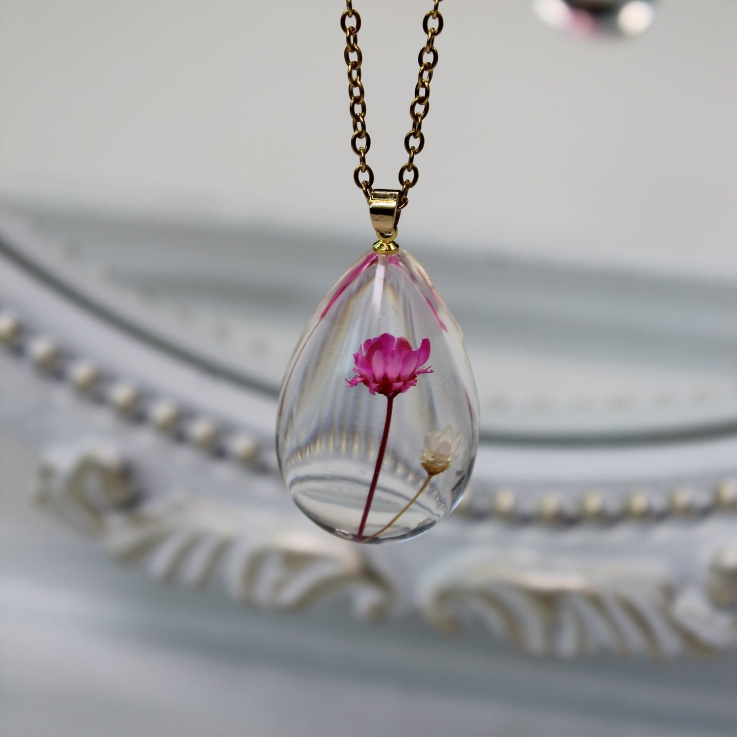 Flower Necklace Orb Bea set red-white