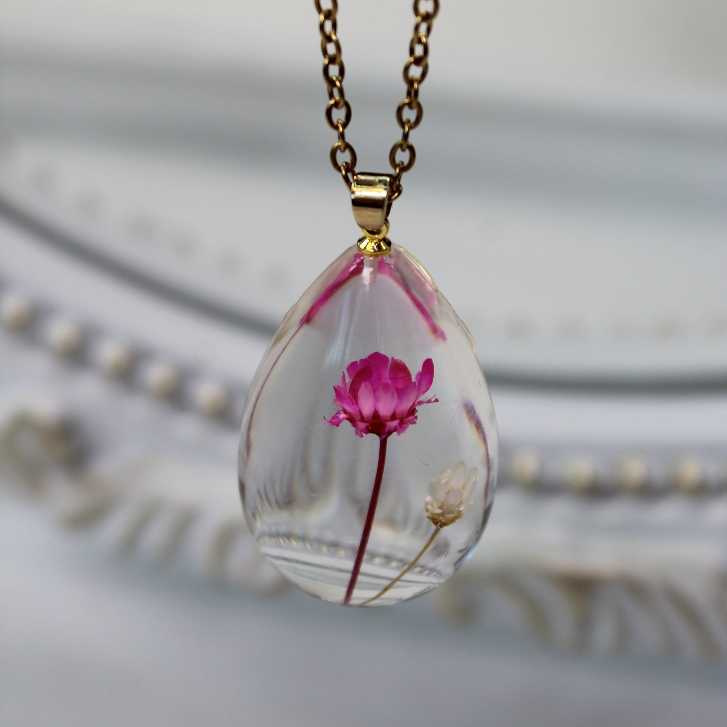 Flower Necklace Orb Bea set red-white