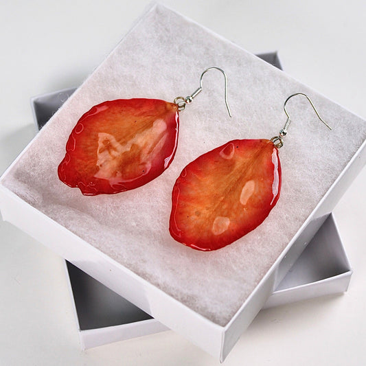 Real Flower Orange/Yellow Orchid Petal Earrings