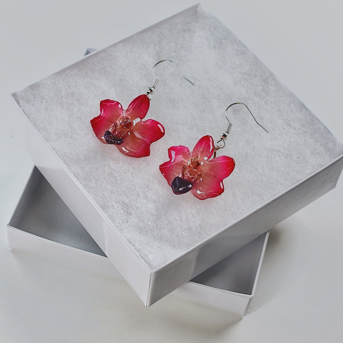 Real Flower Pink Doritis Orchid  Earrings