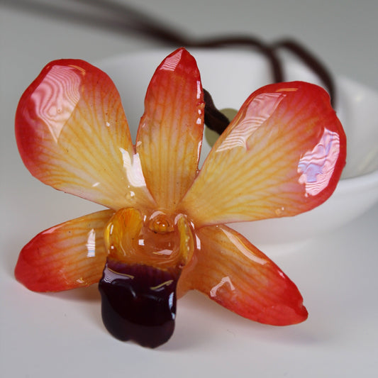 Real Flower Small Orange/Yellow Dendrobium Orchid  Necklace