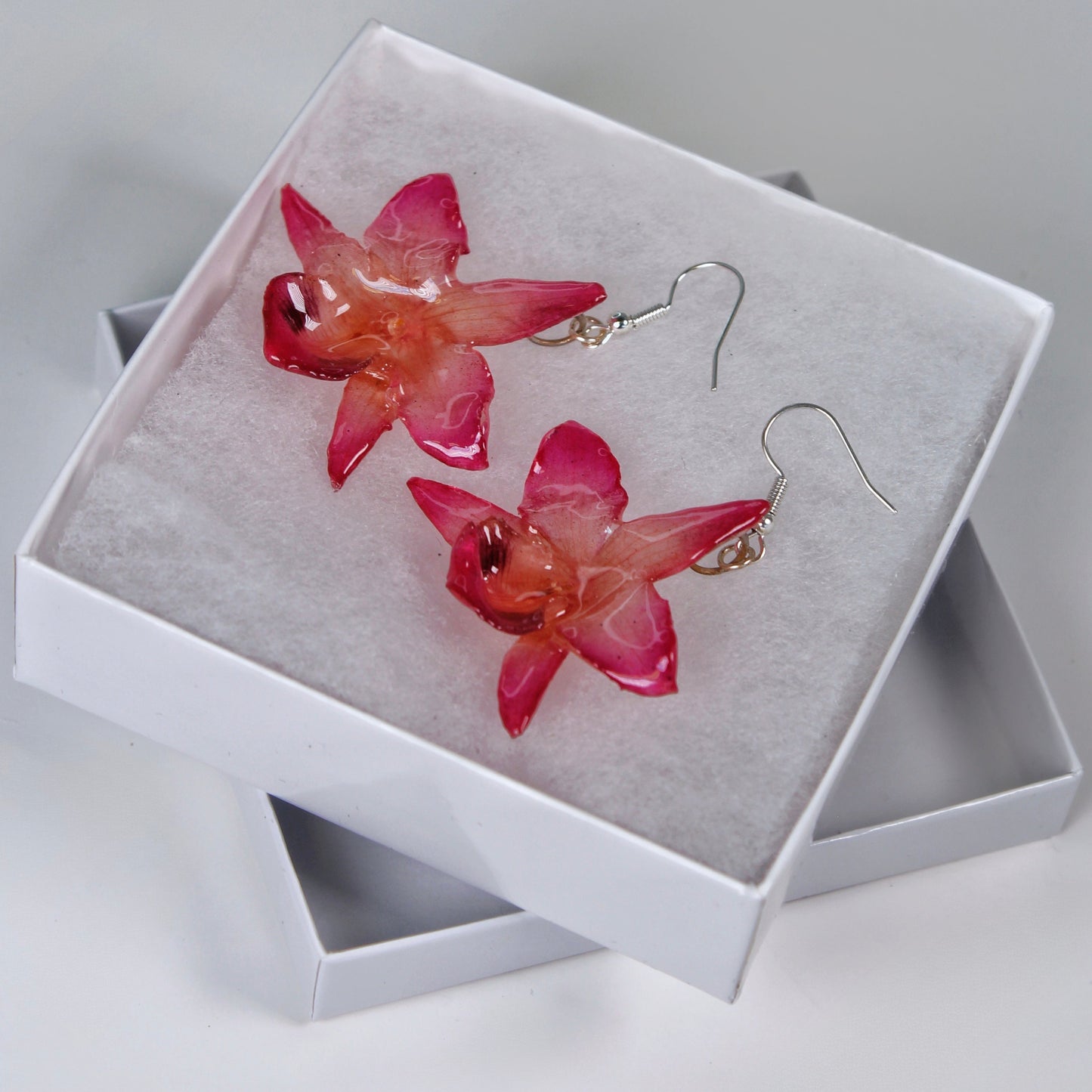 Real Flower Pink Nobile Orchid  Earrings