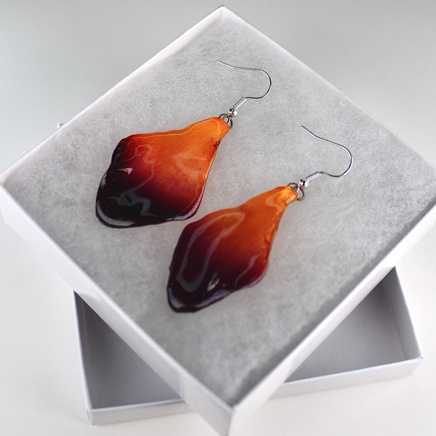 Real Flower Purple/Yellow Orchid Petal Earrings
