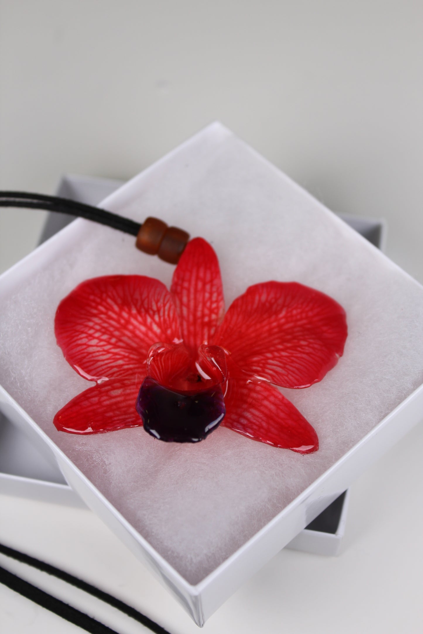 Real Flower Medium Red/Purple Dendrobium Orchid Necklace