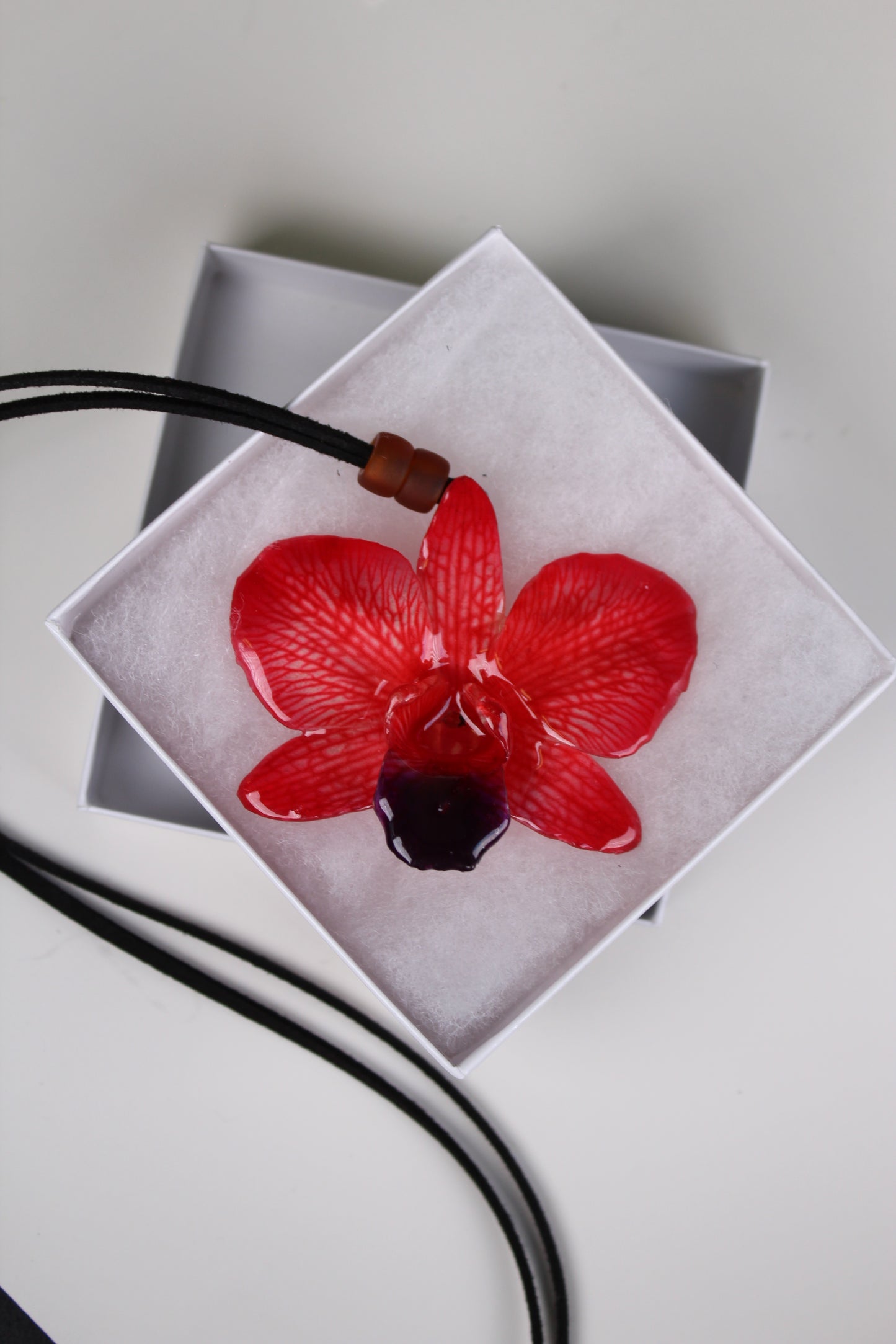 Real Flower Medium Red/Purple Dendrobium Orchid Necklace