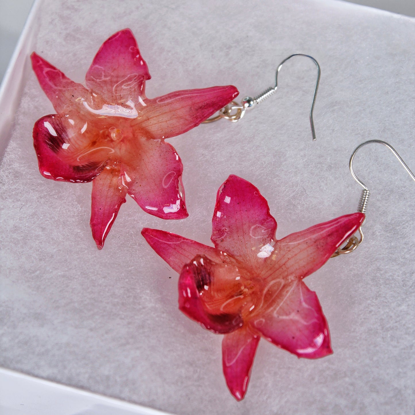 Real Flower Pink Nobile Orchid  Earrings
