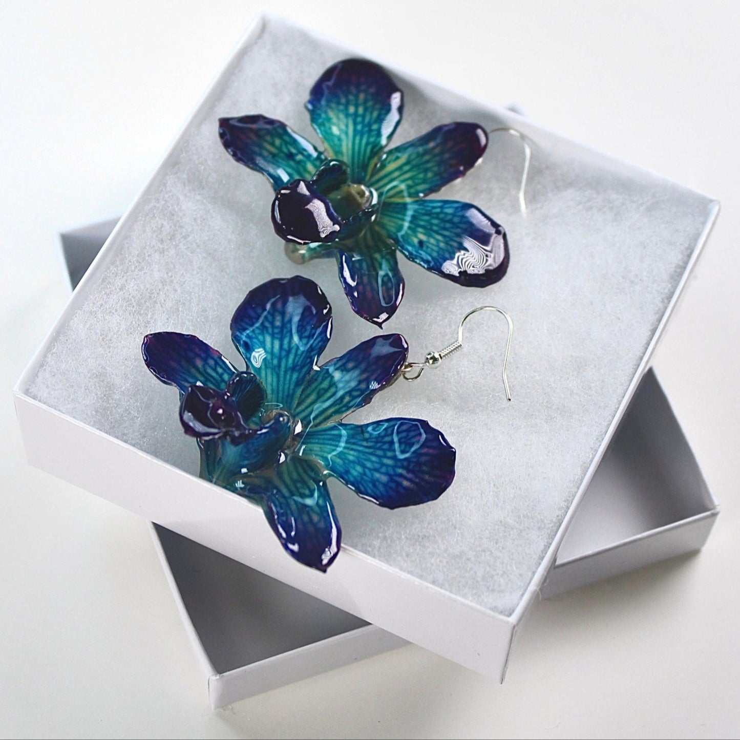 Real Flower Blue/Purple Dendrobium Orchid Earrings