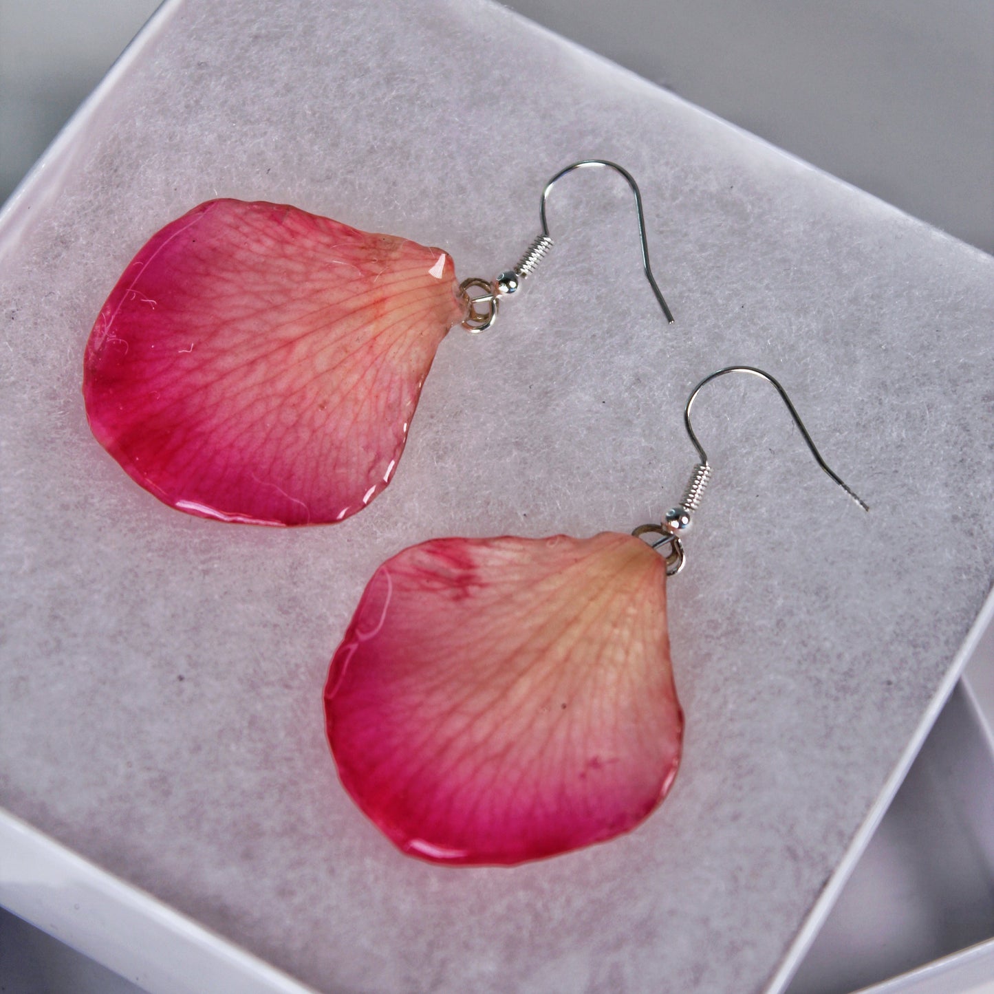 Real Flower Pink/White Petal Orchid  Earrings
