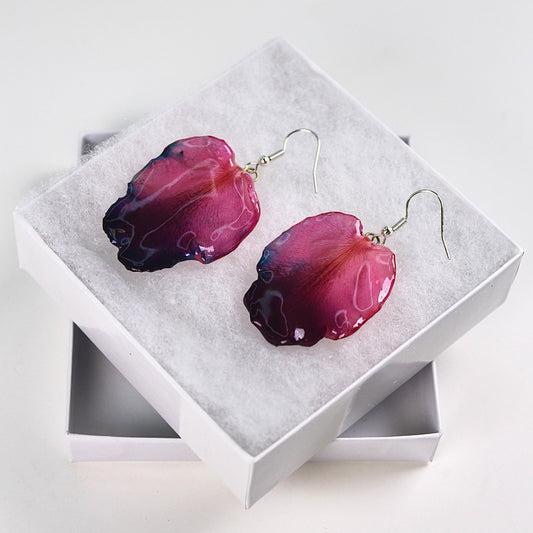 Real Flower Purple Cattleya Orchid Petal Earrings