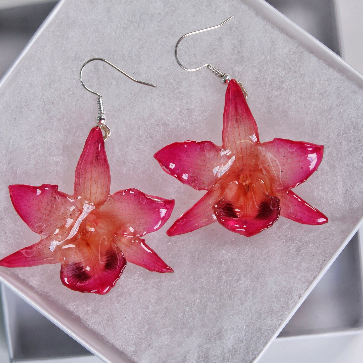 Real Flower Pink Nobile Orchid  Earrings