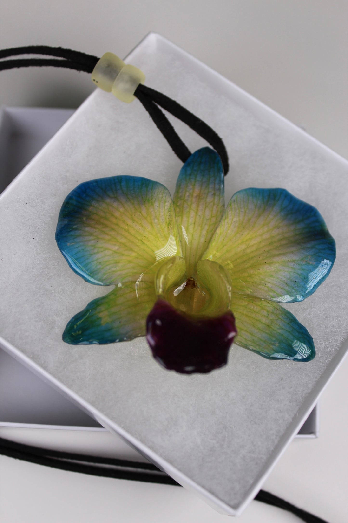 Real Flower Medium Blue/Green Dendrobium Orchid  Necklace