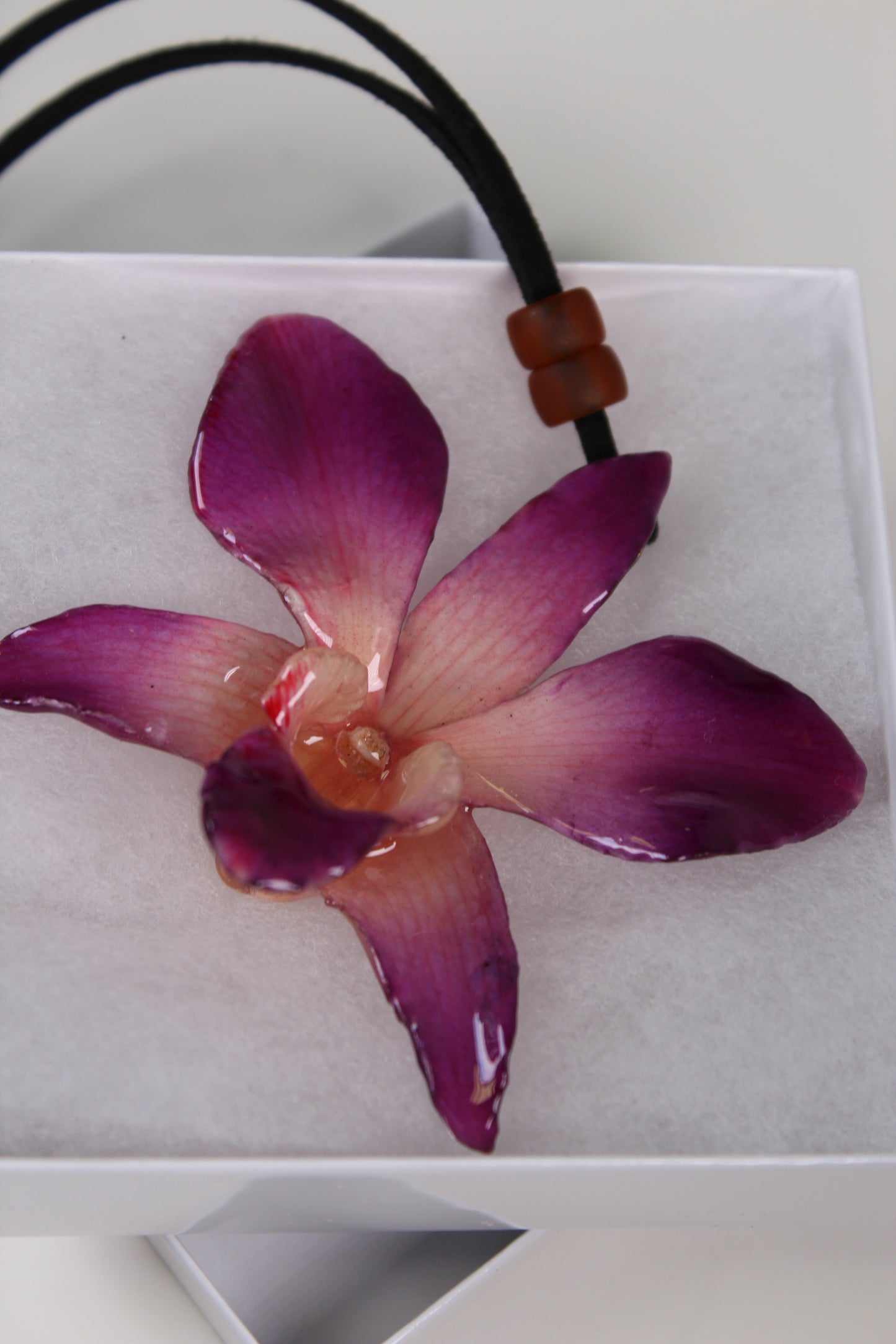 Real Flower Large Pink/Purple Dendrobium Orchid Necklace