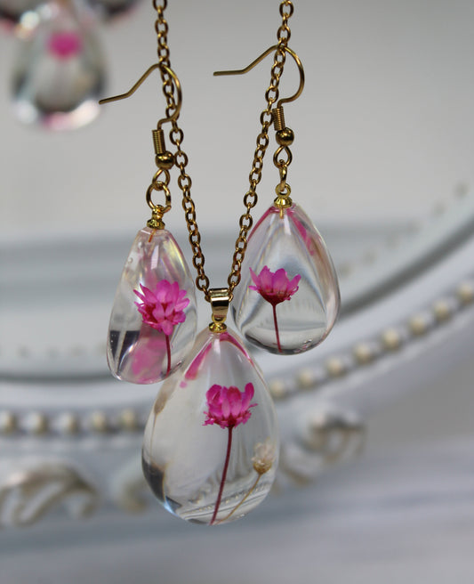 Flower Necklace Orb Bea set red-white